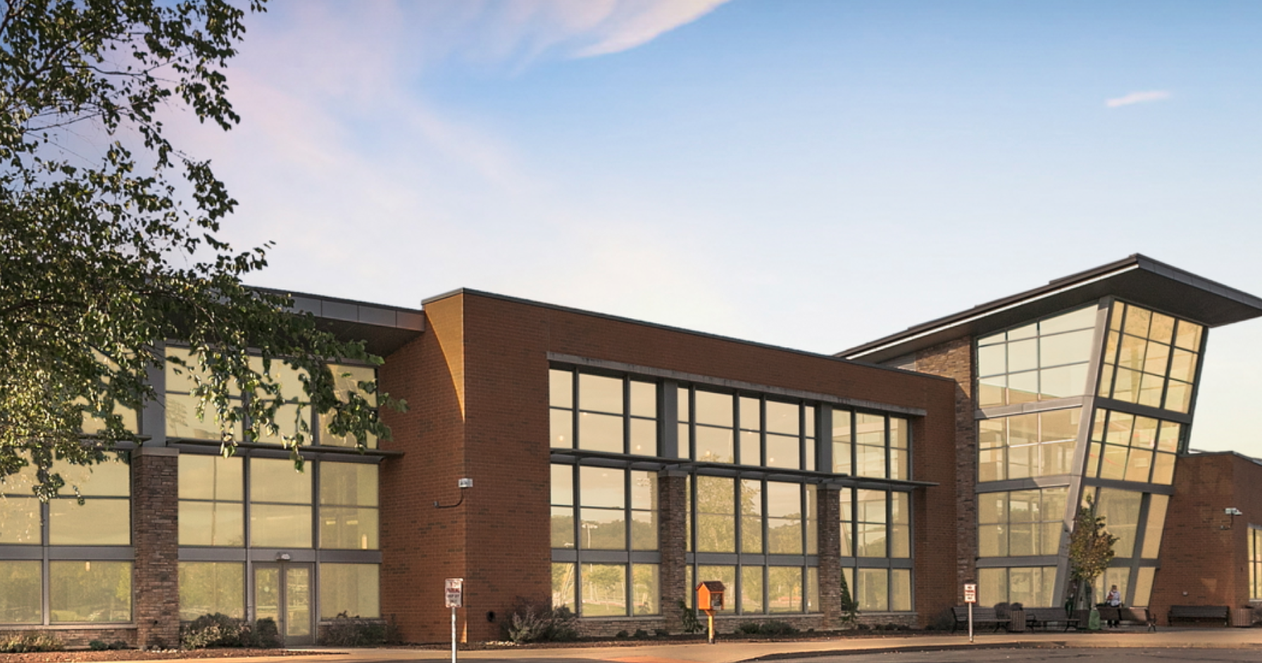 USC Rec Center building exterior at sunset